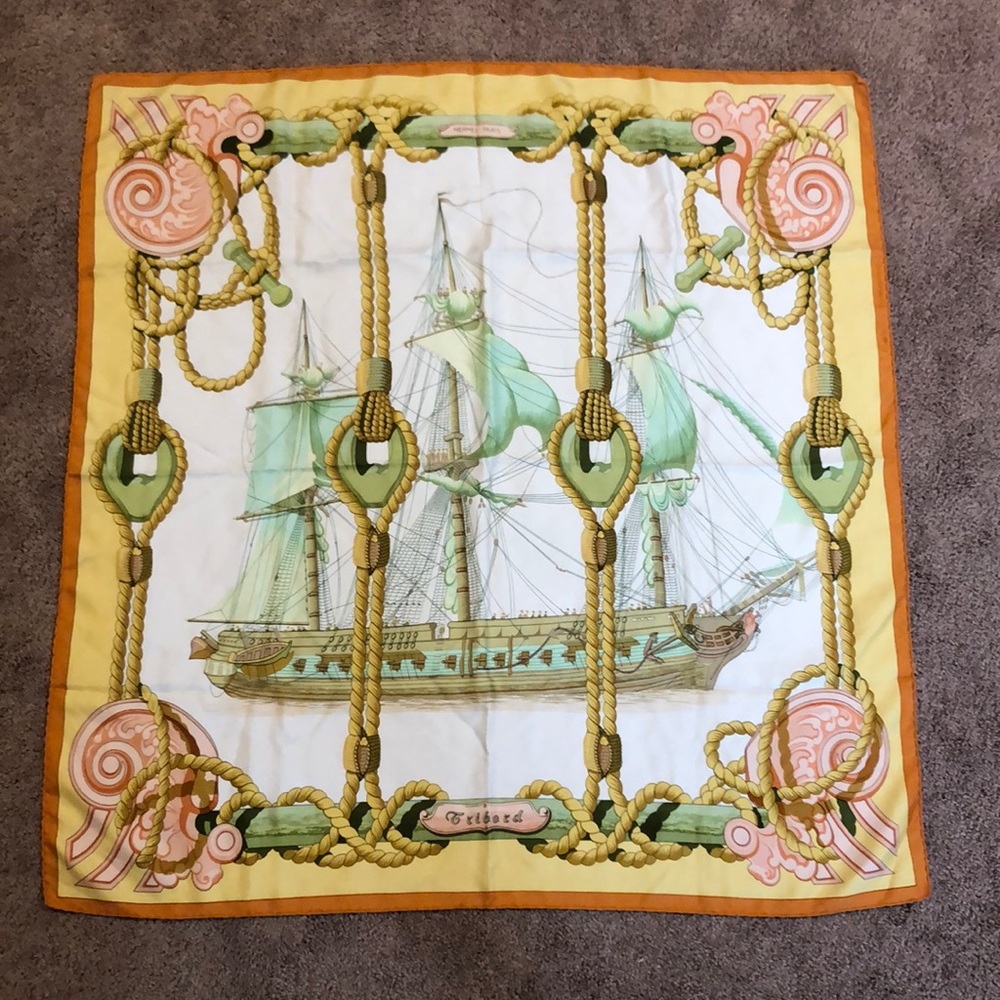 Hermès silk scarf ship nautical print